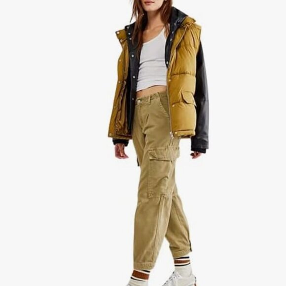 Free People First Light Utility Pant Green Tan Cargo Pants Women's Size 8 - Picture 1 of 8